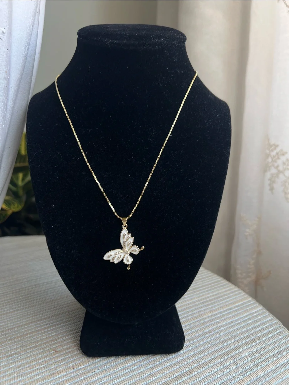 🩷- Gold, white and pavé Butterfly Pendant Necklace
